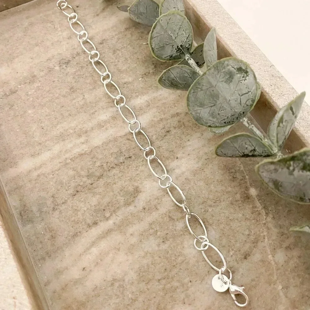925 Sterling Silver Oval Link Bracelet Dainty Bracelet Round Circle Link Chain - Picture 4 of 5